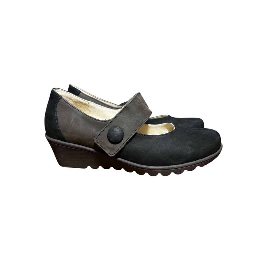 Waldlaufer Luftpolster Mary Jane Wedge, black and brown suede. Women’s 6